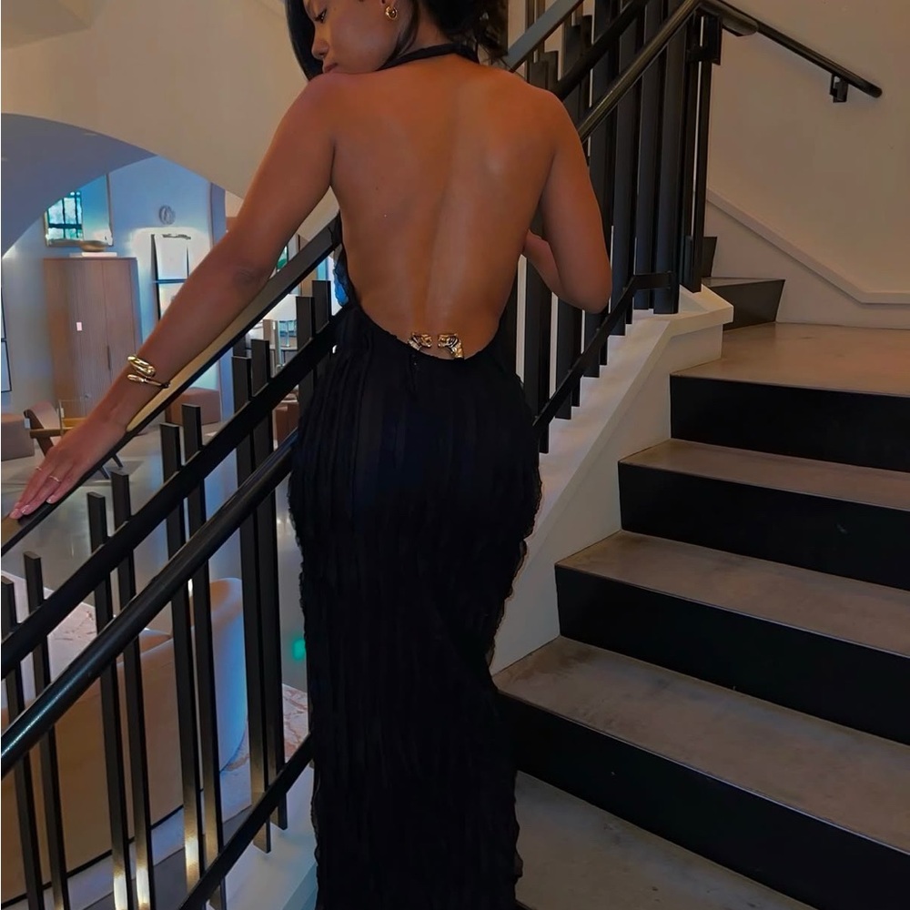 Backless Black Goddess Dress| Gold Detail| Size Small